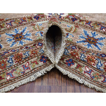 9'X11'9" Hand Knotted Beige Super Kazak Extra Soft Wool Oriental Rug