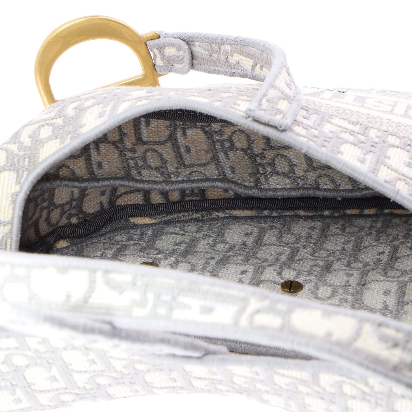Christian Dior Saddle Handbag Logo Embroidered Oblique Canvas Medium