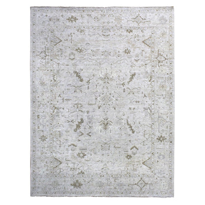 9'X12' Gray Vintage Tebraz All Over Design Hand Knotted Oxidized Wool Rug