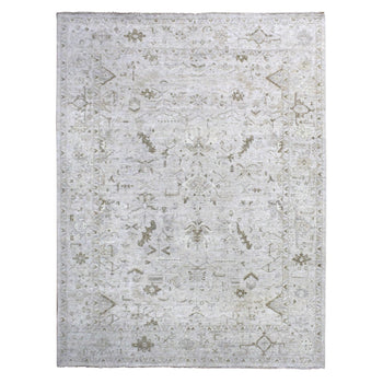9'X12' Gray Vintage Tebraz All Over Design Hand Knotted Oxidized Wool Rug