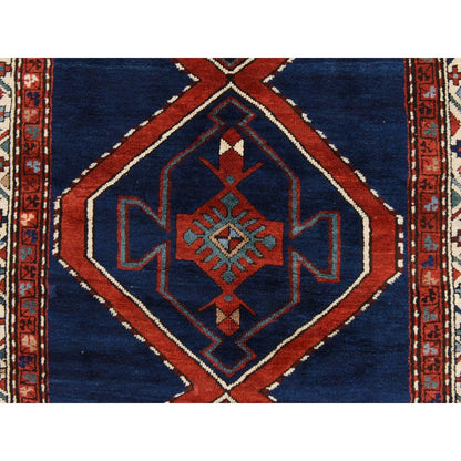 4'X8'9" Navy Blue Antique Caucasian Rug Armenian Kazak Wool Hand Knotted
