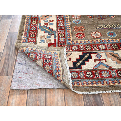 8'2"X10' Brown Afghan Special Kazak Geometric Design Hand Knotted Wool Rug