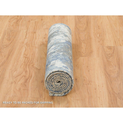 2'7"X8'1" Gray Abstract Design Wool And Silk Hand Knotted Runner Rug