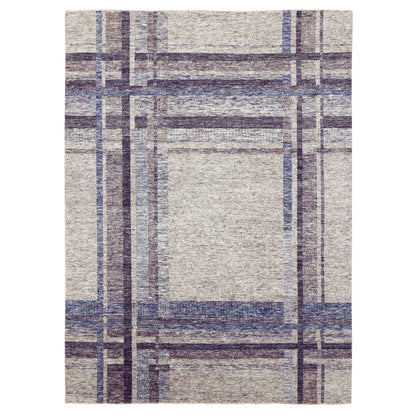 9'X12'1" Gray Geometric Opened Up Plaid Design Wool Hand Knotted Rug
