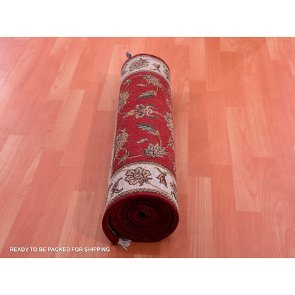 2'6"x8'2" Red Wool and Silk Hand Knotted Rajasthan Design Runner Rug