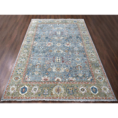 9'X11'10" Gray Heris All Over Design Hand Knotted Pure Wool Oriental Rug