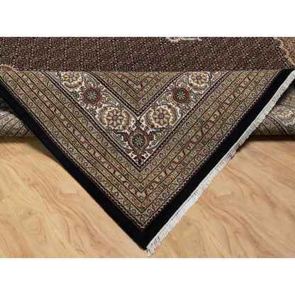 11'8"X15'2" Black Hand Knotted Tebraz Mahi Fish Design Wool Oversized Rug