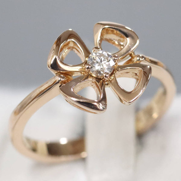 Papers Bvlgari Fiorever Diamond 18k Rose Gold Flower Petal Ring EU 54 with Box