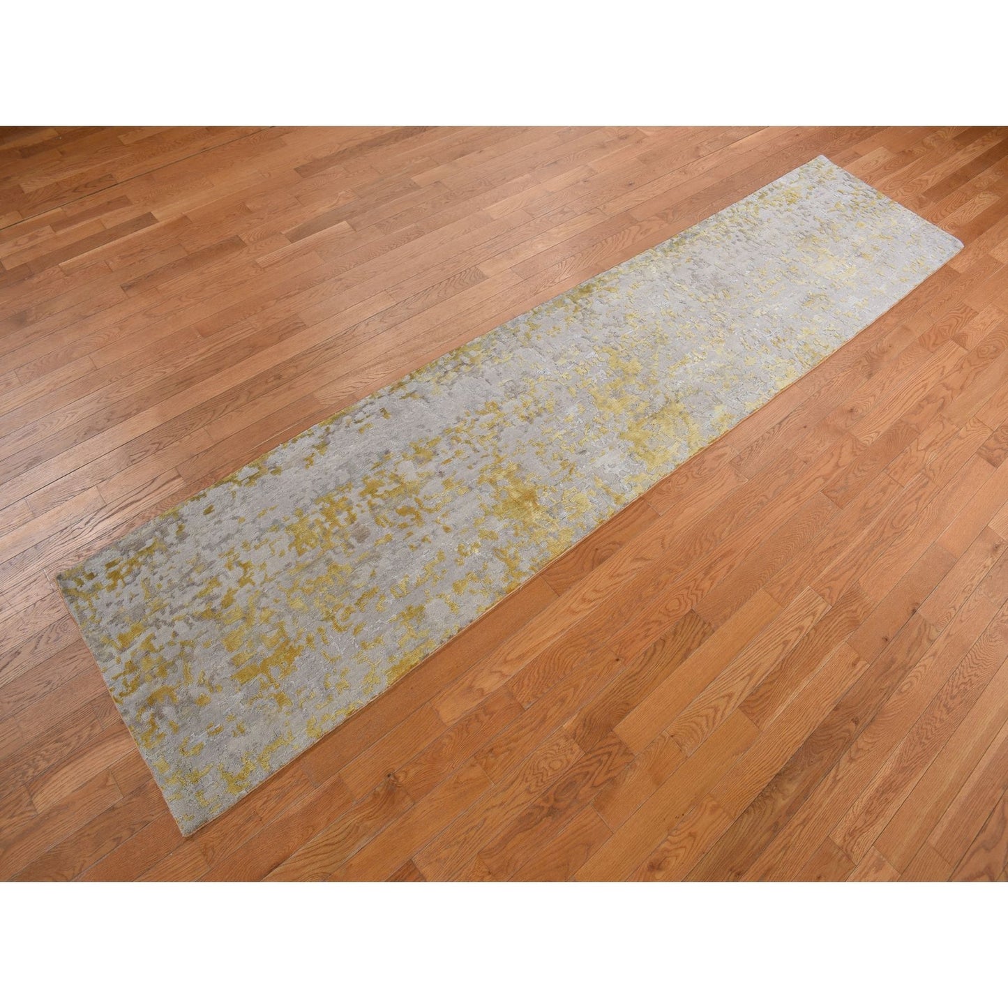 2'7"X11'9" Bone Brown Abstract Design Hand Knotted Runner Oriental Rug