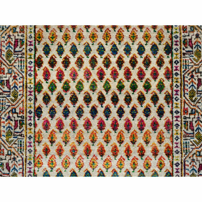 2'5"X12' Beige Saroogh Wool And Sari Silk Hand Knotted Runner Rug