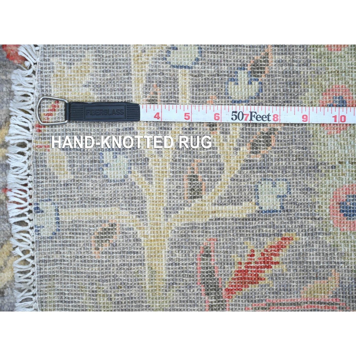 Gray Birds of Paradise Design Hand Knotted Soft Wool Round Rug 5'8"x5'8