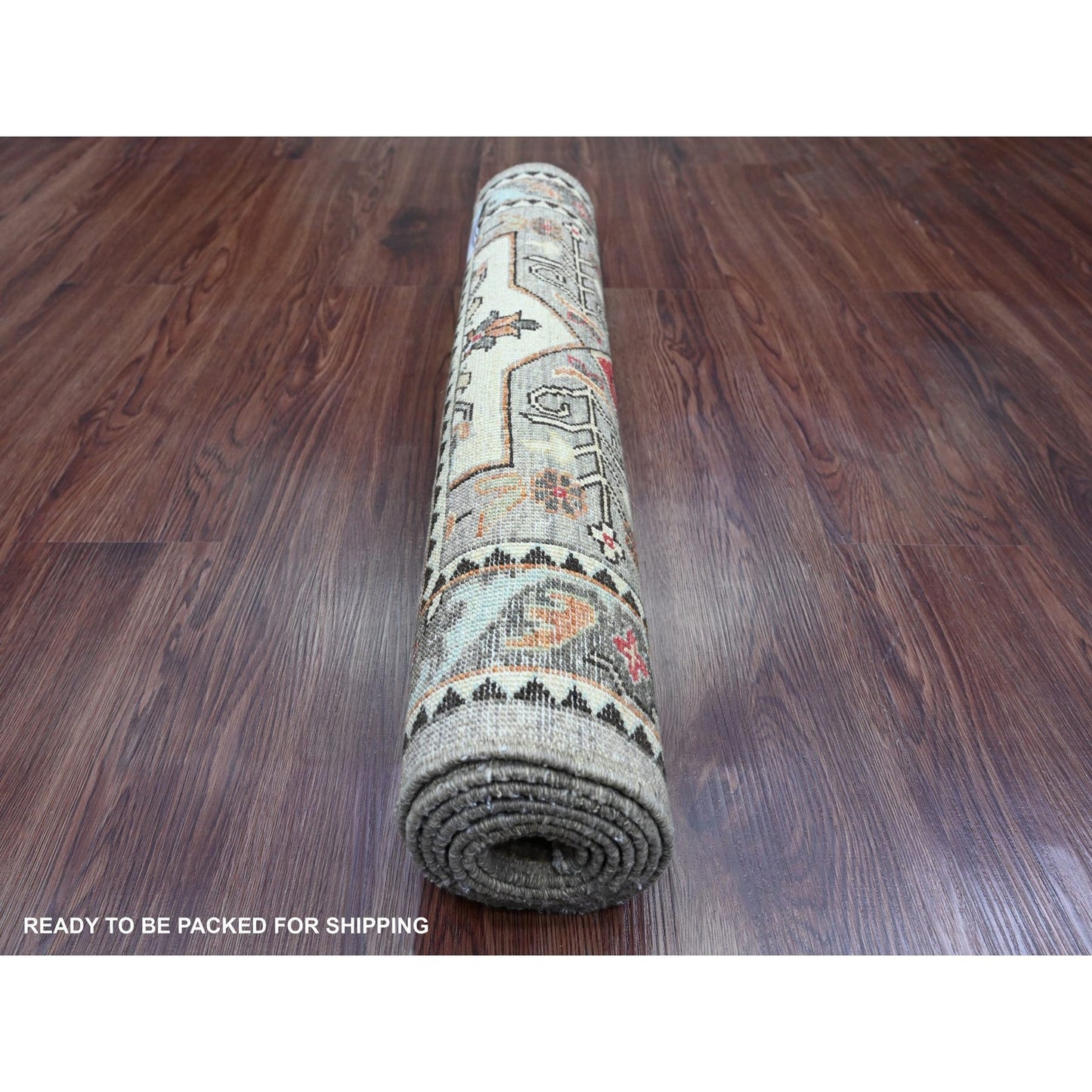 2'6"X5'9" Gray Caucasian Akstafa Design Pure Wool Hand Knotted Runner Rug