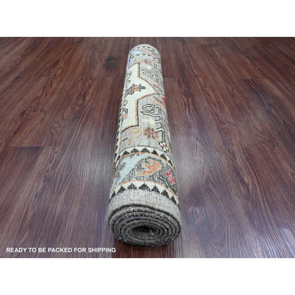 2'6"X5'9" Gray Caucasian Akstafa Design Pure Wool Hand Knotted Runner Rug