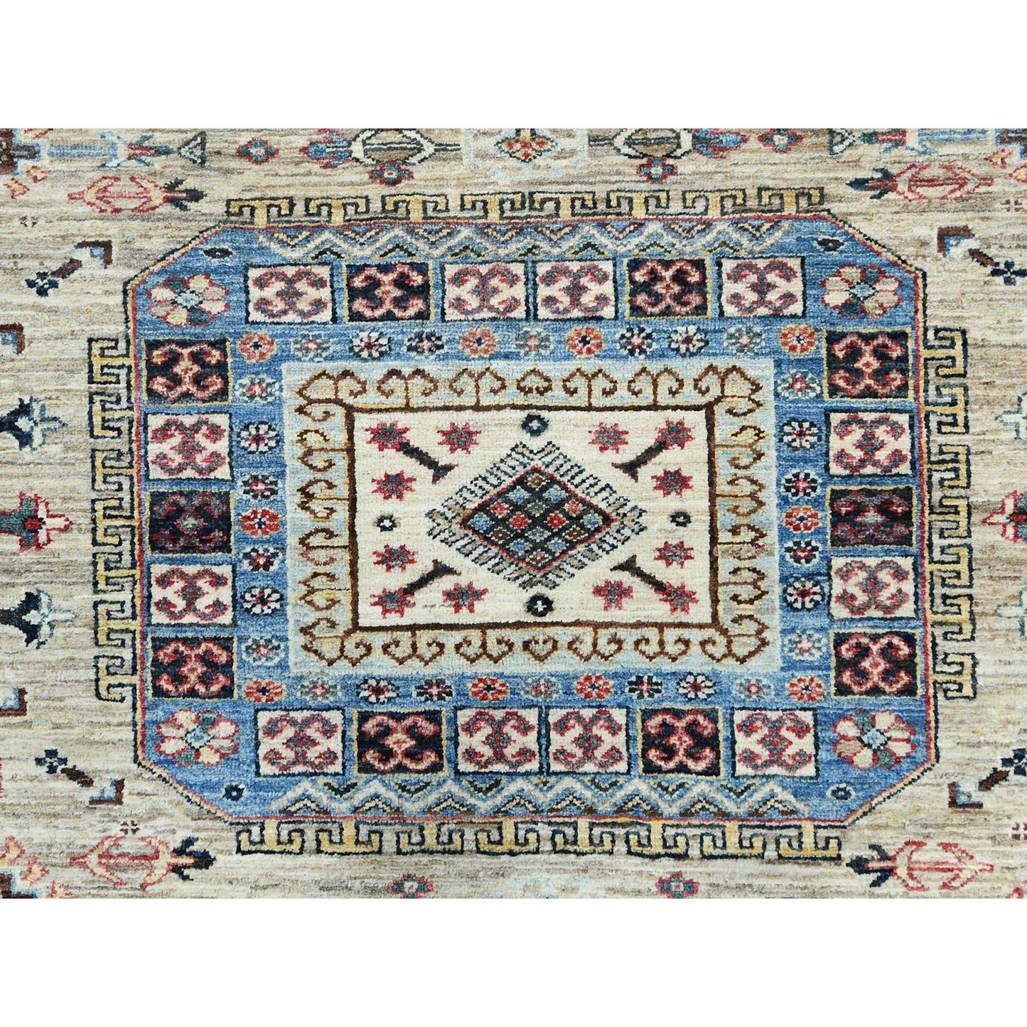 8'X9'6" Cream Afghan Super Kazak Soft Wool Hand Knotted Oriental Rug