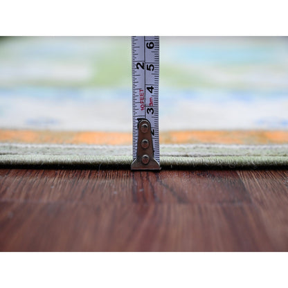 5'6"X7'7" Green Fusion Kazak Caucasian Design Hand Knotted 100% Wool Rug