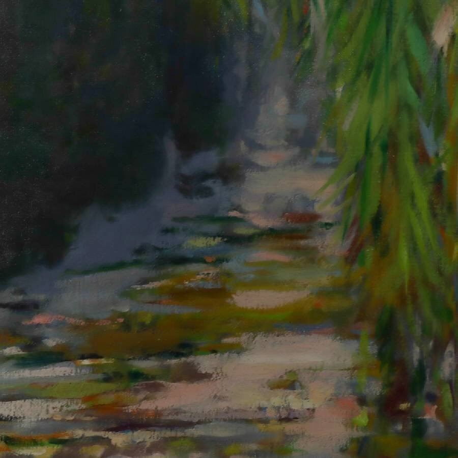 Oil painting large signed framed M Bouchery Impressionist styl reflections pond