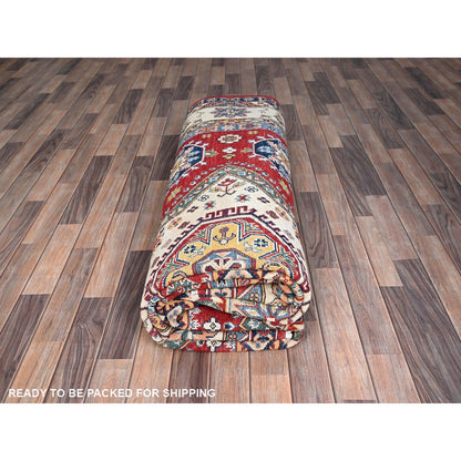 9'X12'4" Rufous Red Kazak Large Medallions Wool Hand Knotted Oriental Rug