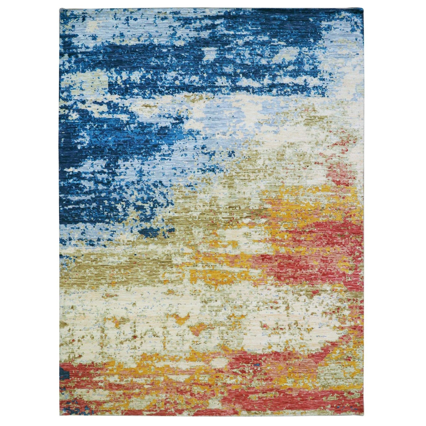 10'3"X13'9" Ivory Colorful Modern Abstract Design Wool Hand Knotted Rug
