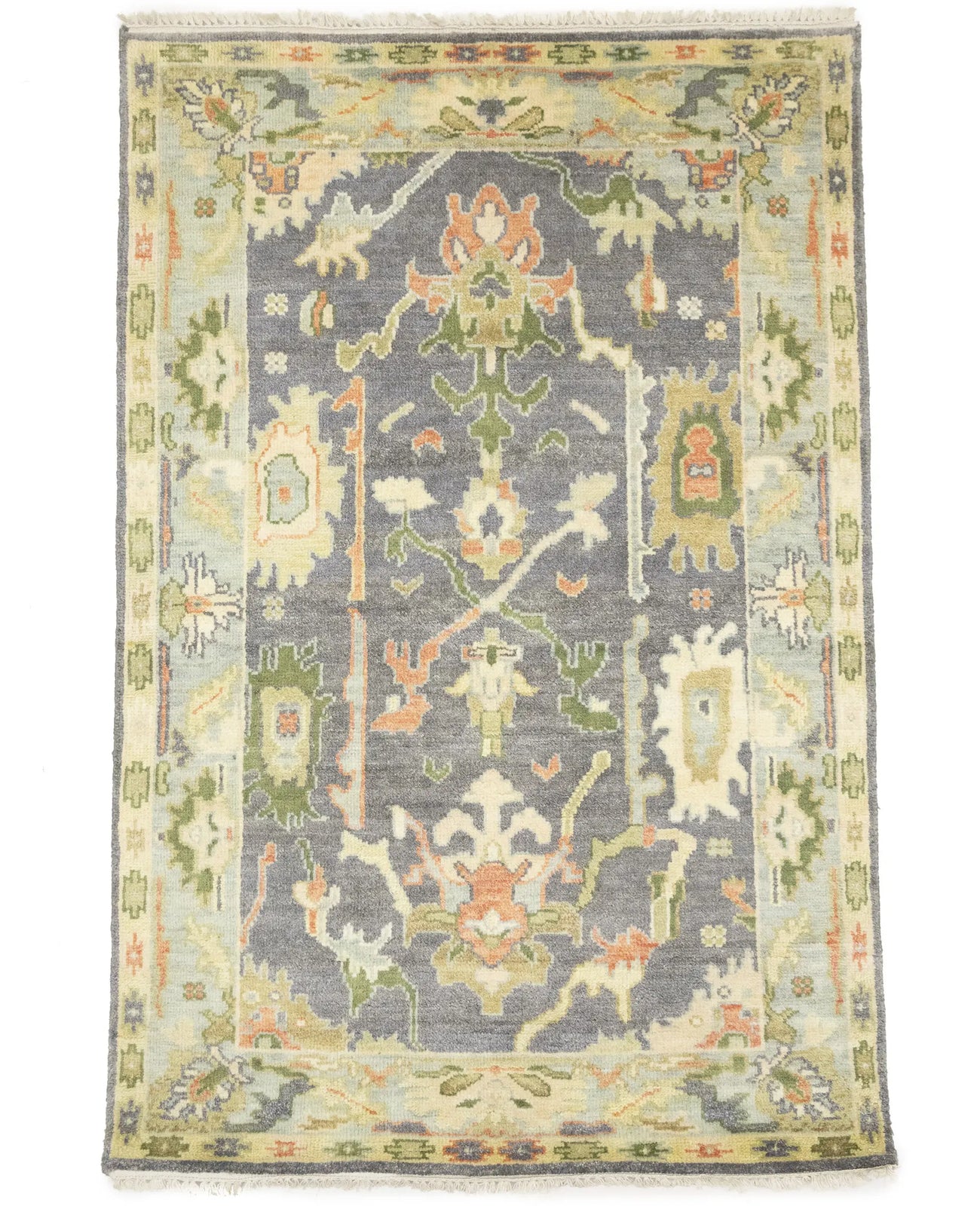 Handmade Floral Oushak Chobi Rug Colorfast