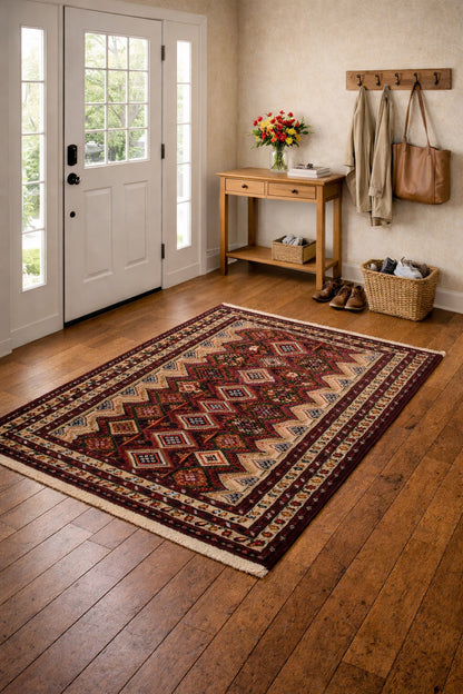 Handmade Vintage Oriental Rug 3'5X7 ft Tribal Geometric Style Foyer Area Carpet
