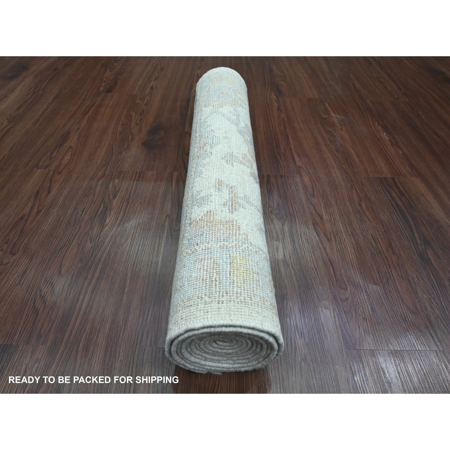 2'8"X8'9" White Hand Knotted Angora Oushak Leaf Design Wool Runner Rug