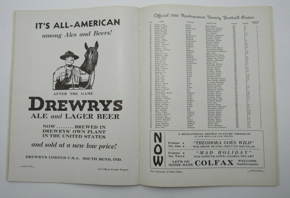 Nov. 21, 1936 North Western Vs. Notre Dame Ncaa