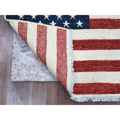 2'5"X4' Red American Flag Hand Knotted Soft Wool Wall Hanging Rug