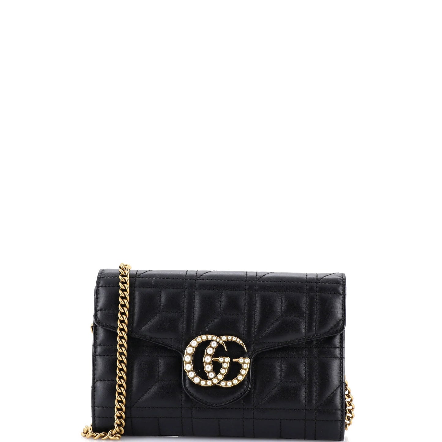 Gucci Pearly Gg Marmont Chain Wallet Matelasse Leather Mini