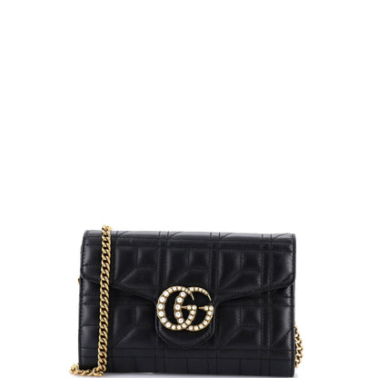 Gucci Pearly Gg Marmont Chain Wallet Matelasse Leather Mini