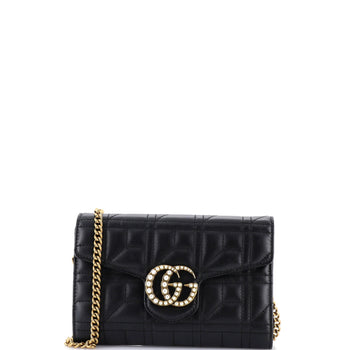Gucci Pearly Gg Marmont Chain Wallet Matelasse Leather Mini