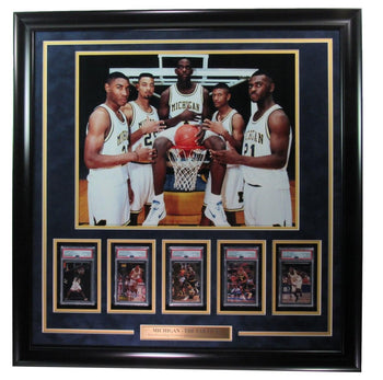 Michigan Fab 5 Signed Trading Cards W/16X20 Photo