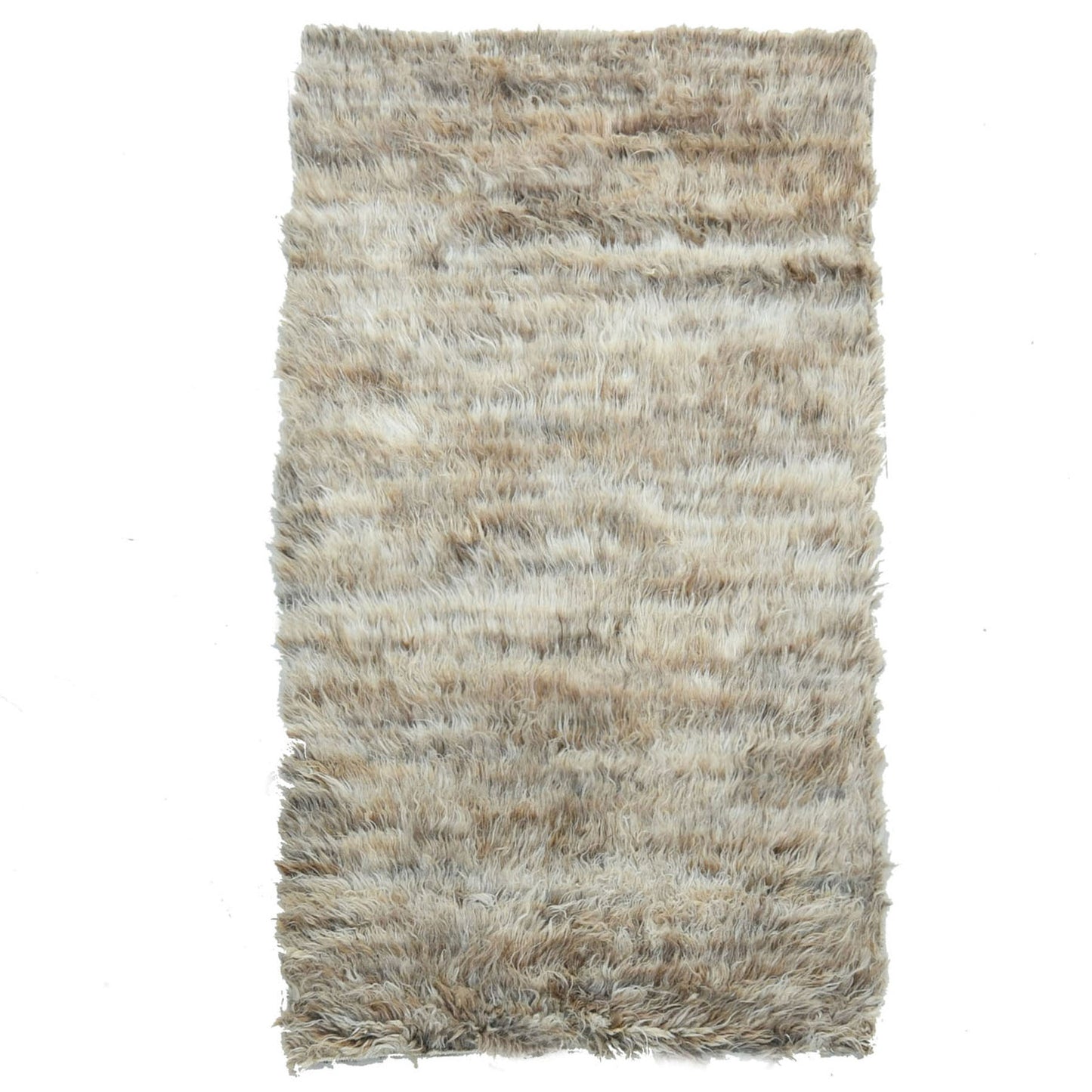 3'2"X5'6" Beige Hand Knotted Shaggy Moroccan Undyed Natural Wool Rug