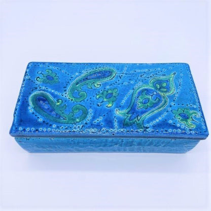 Vintage Bitossi Aldo Londi Box Blue & Green Art Pottery Trinket Box Mid Century