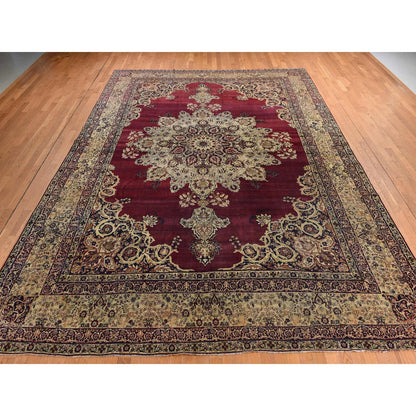 10'10"X15'3" Red Antique Zoroastrian Flower Design Wool Hand Knotted Rug