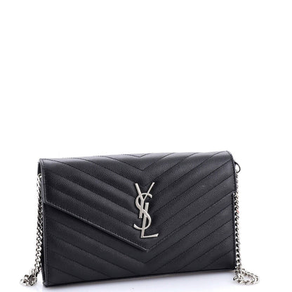 Saint Laurent Classic Monogram Wallet On Chain Matelasse Chevron Leather Medium