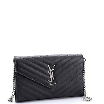 Saint Laurent Classic Monogram Wallet On Chain Matelasse Chevron Leather Medium