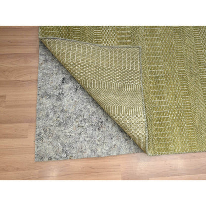 6'X8'9" Shades Of Brown Modern Grass Design Hand Knotted Wool & Silk Rug