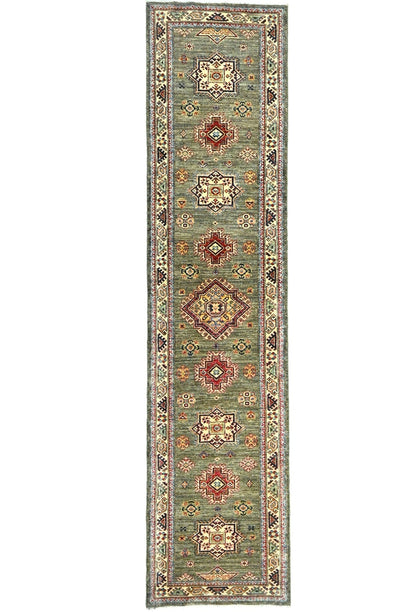 Kazak Oriental Runner Rug Geometric Design