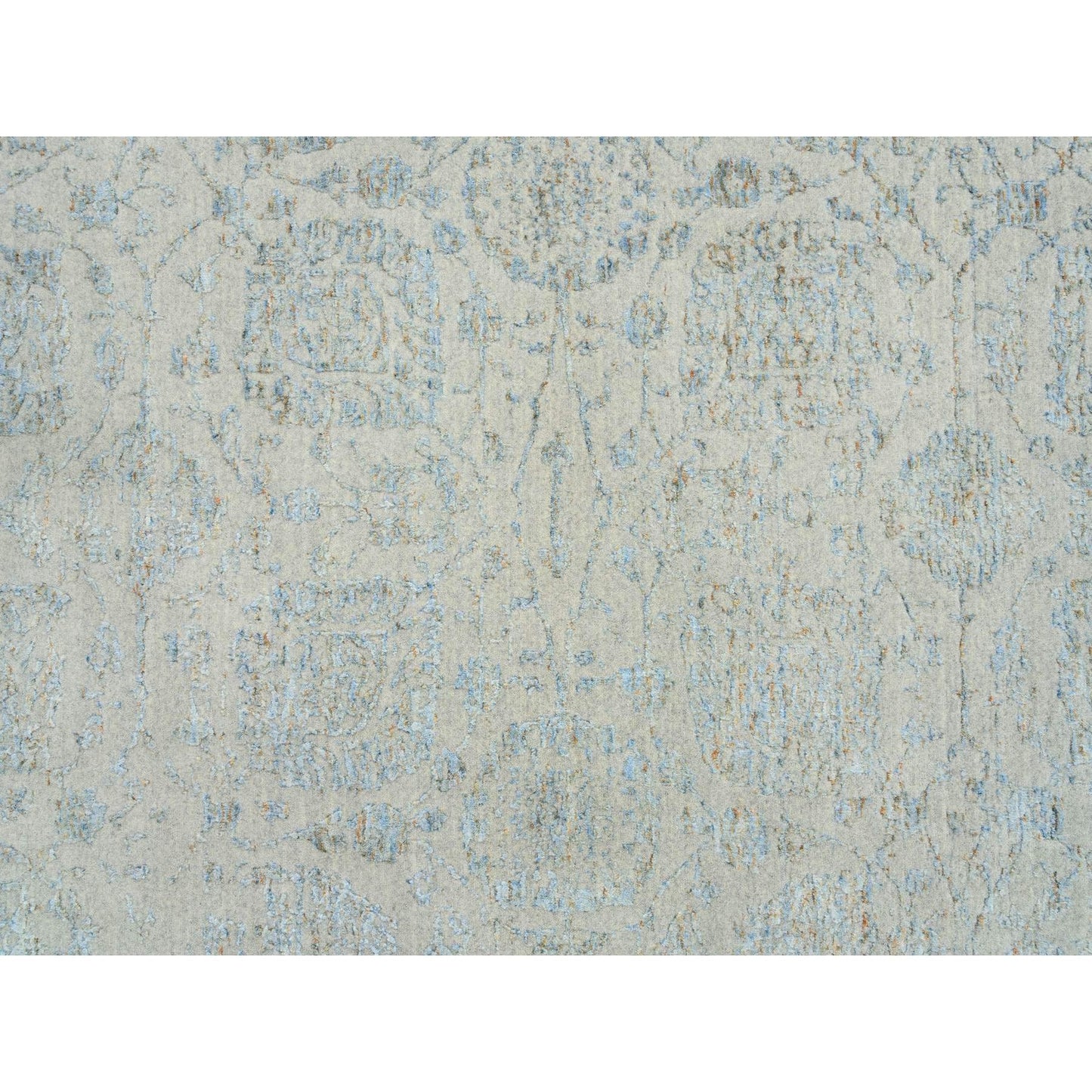 12'X15'1" Gray Wool And Silk Jacquard Hand Loomed Tebraz Oversized Rug
