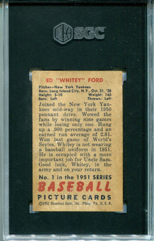 1951 #1 Bowman Whitey Ford Rookie Sgc Authentic Card