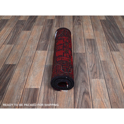 1'10"X5'1" Red Afghan Khamyab Tribal Design Wool Hand Knotted Runner Rug