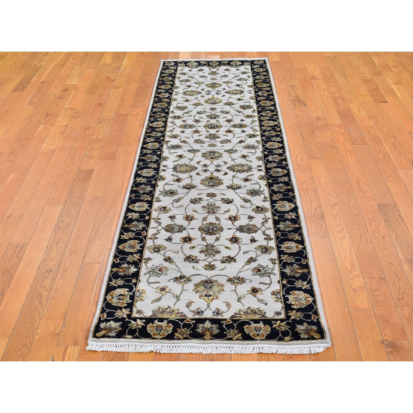 2'7"X9'10" Rajasthan Half Wool And Half Silk Thick And Plush Runner Rug