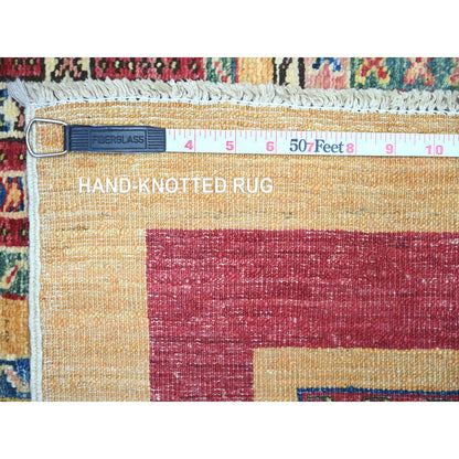 4'10"X6'3" Ochre Brown Wool Afghan Super Kazak Hand Knotted Rug