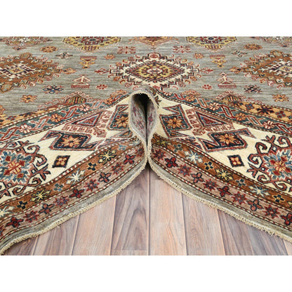 9'X12'4" Stone Gray Soft Wool Hand Knotted Afghan Super Kazak Rug
