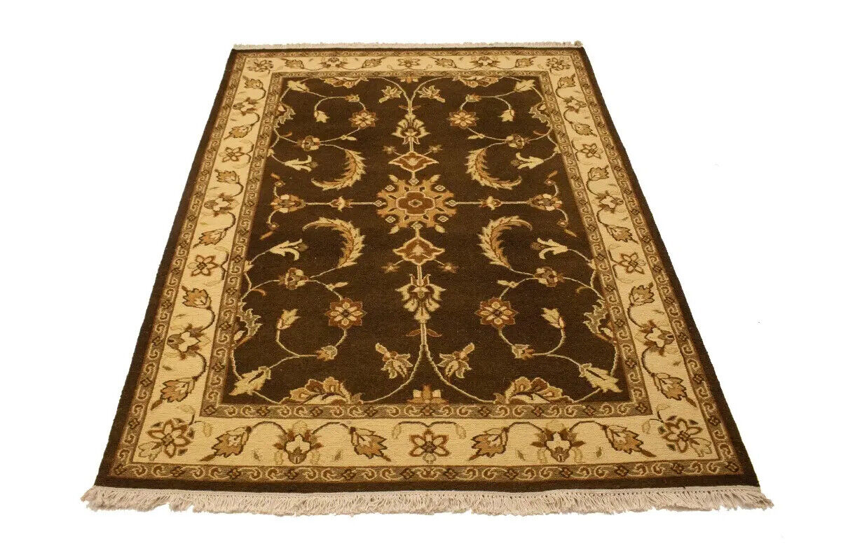 Partially Hand-Woven Brown Floral Sumak Rug