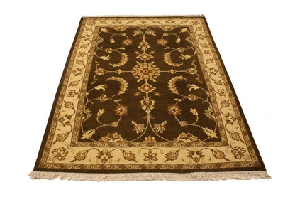 Partially Hand-Woven Brown Floral Sumak Rug