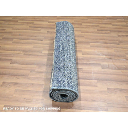 2'7"X10'2" Blue Kohinoor Herat Pattern Soft Wool Hand Knotted Runner Rug