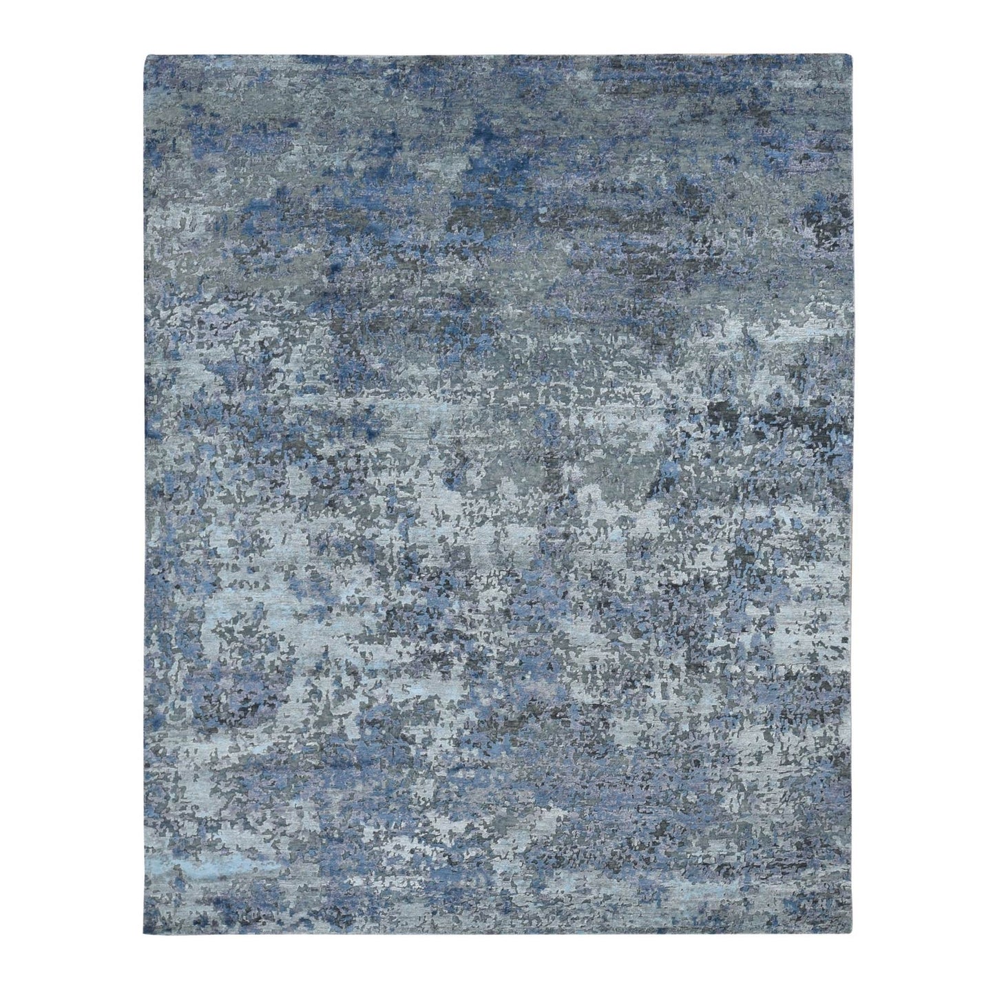 7'10"X9'9" Gray Modern Abstract Design Wool And Silk Hand Knotted Rug