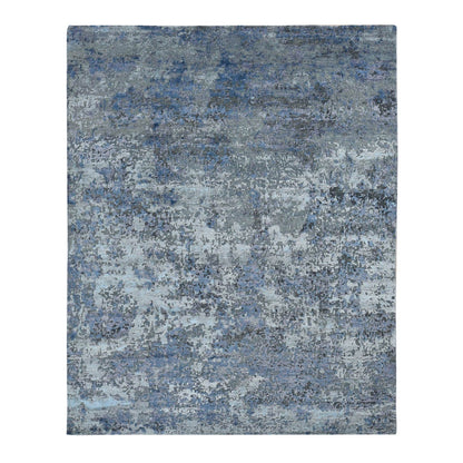 7'10"X9'9" Gray Modern Abstract Design Wool And Silk Hand Knotted Rug