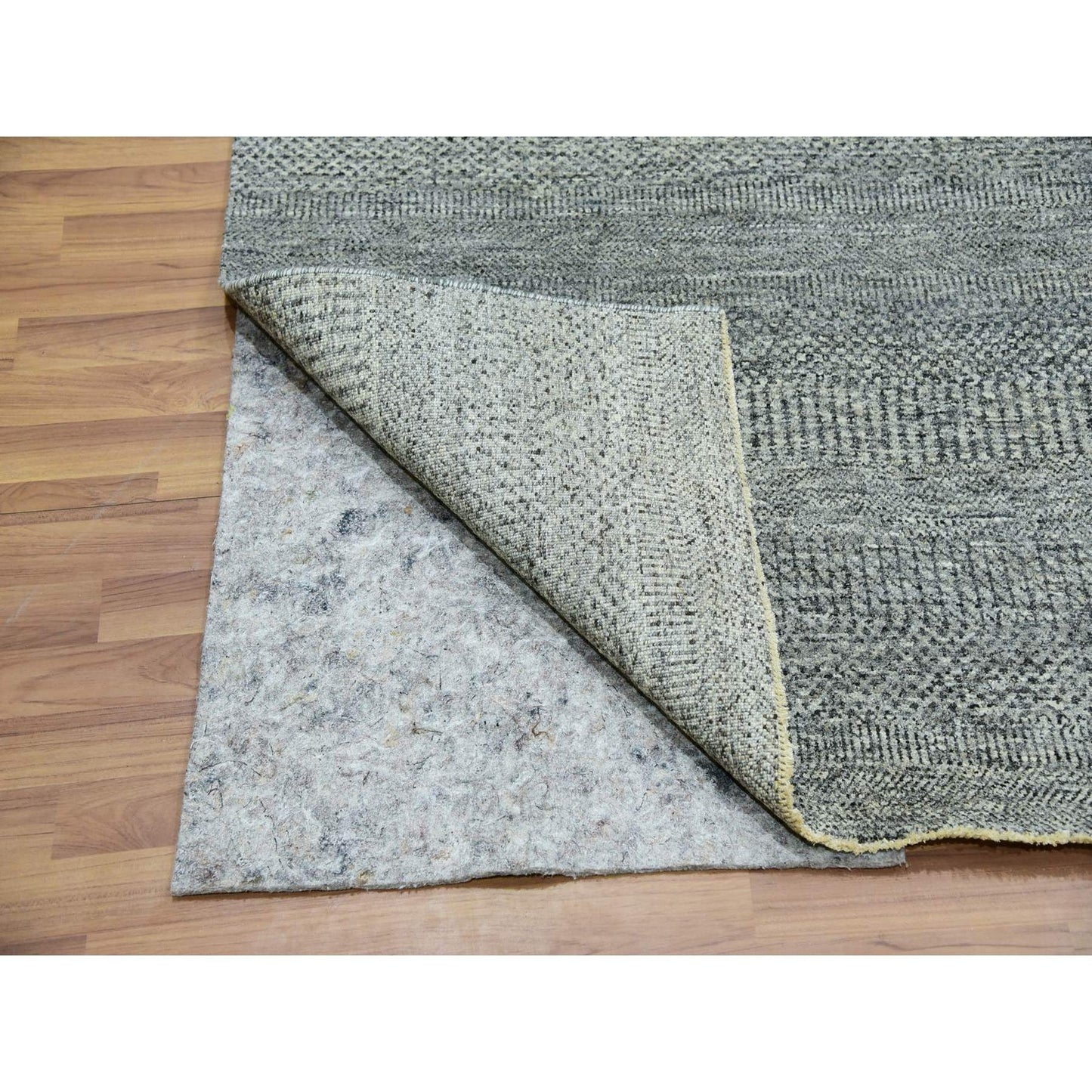 Rug 8'x8' Glacier Gray Modern Grass Hand Knotted Wool Square Oriental